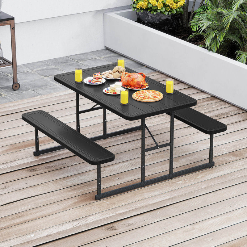 Picnic Table Bench Set For 2-4 People Outdoor Rectangular Camping Dining Table, Black