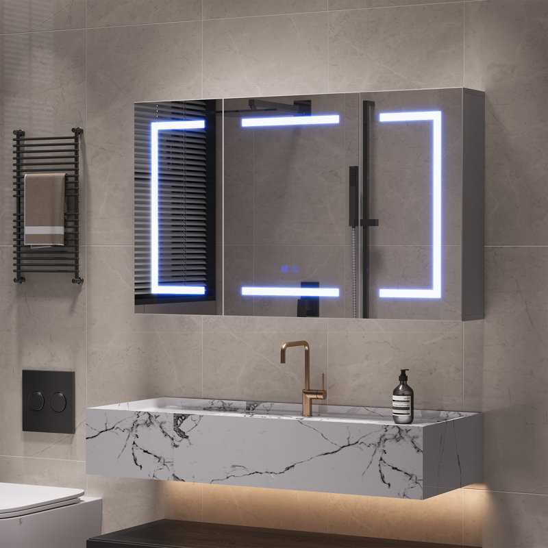 2540 mm W 1524 mm H Mirrored Bathroom Cabinets with Mirror and 6