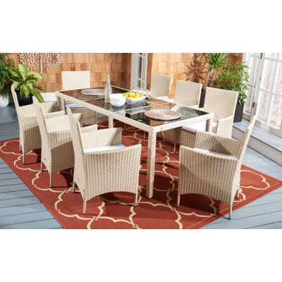 Hailee 8 - Person Wicker Patio Dining Set with Rectangular Table , Cushions Included