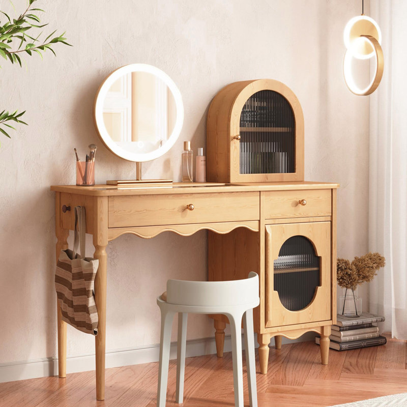Coiffeuse de maquillage avec miroir rond Nado