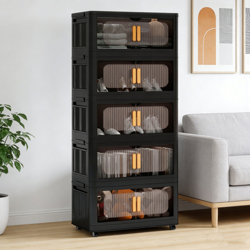Armoire de rangement latérale large et pliante, Noir, H 59,84 po x l 23,62 po x P 13,78 po