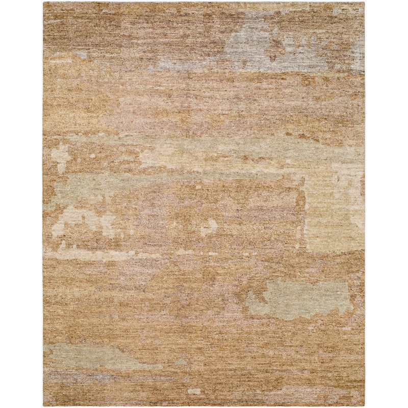 Chennai Hand Knotted Silk Area Rug in Beige, Rectangle 8' x 10'