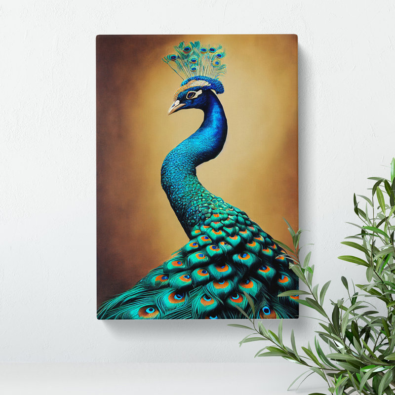 Golden Peacock Art No.2 - Wrapped Canvas, 60cm H x 40cm W x 3cm D