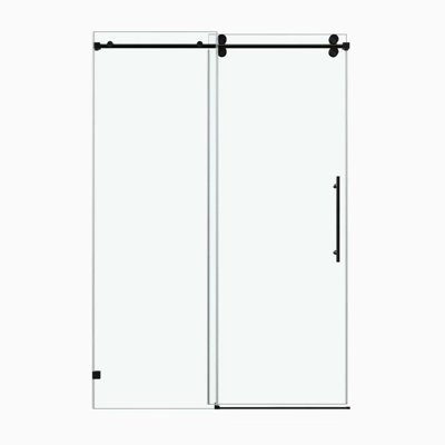 62-66" W x 66" H Frameless Single-Panel Sliding Shower Door with Matte Black Stainless Steel Frame and 3/8" Tempered Glass