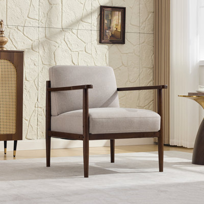 Upholstered Mid-Century Modern Armchair with Wood Frame