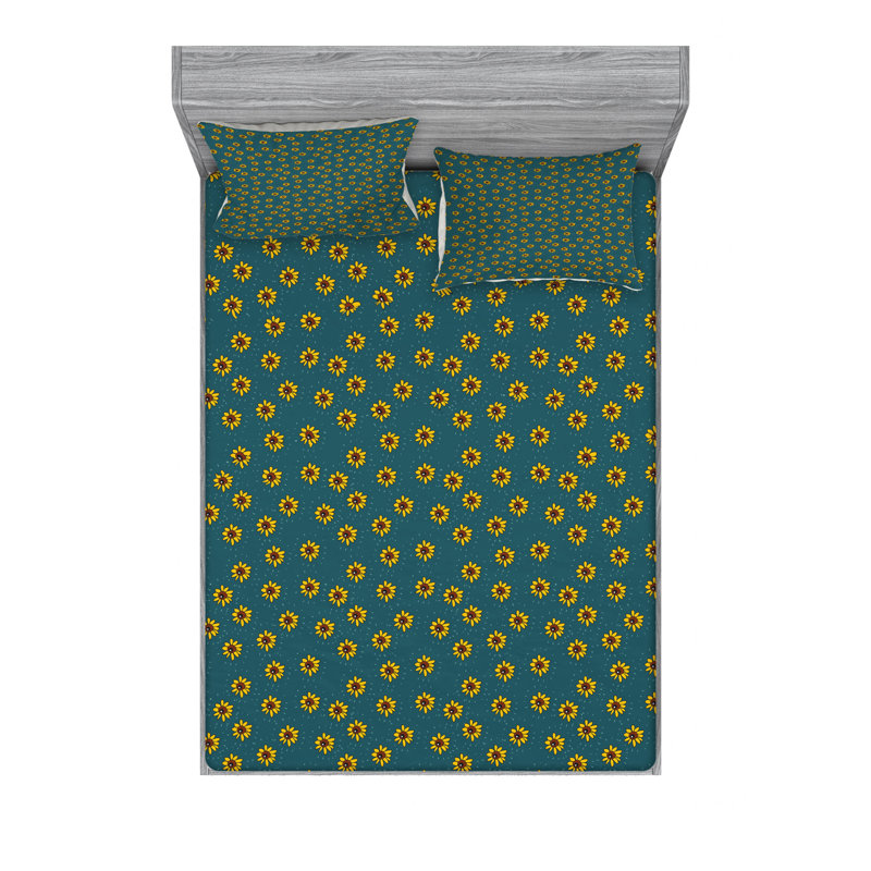 Ensemble de draps à motif floral tournesol, Ensemble de draps pour lit double + un drap-housse