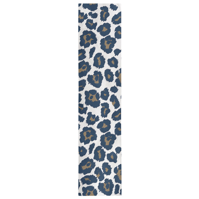 Animal Print Table Runner, 72" x 16", White/Drak Blue/Yellow