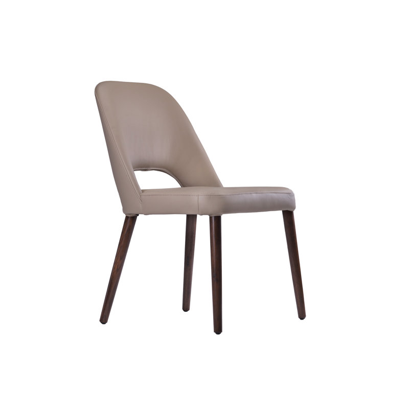 Chaise rembourrée en cuir Keuna, Beige moka, Noyer
