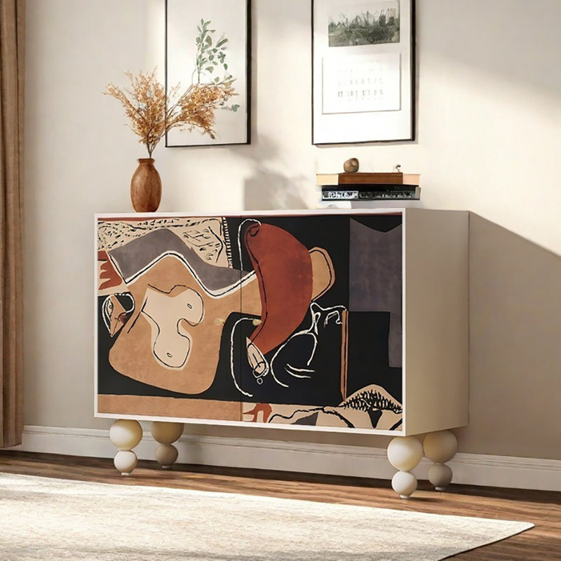 Multi-functional Large Capacity Side Cabinet, White/Multicolour