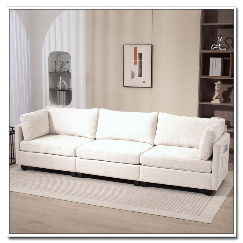 Canapé 3 places en tissu chenille profond, Beige