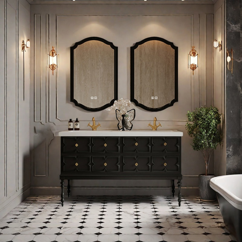 Armoire de salle de bain rétro française, H 32,3 po x l 51,1 po x P 21,6 po