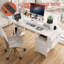Bureau de 47,3 po avec prise de courant, 2 supports pour écran, 2 tiroirs, pochettes latérales, facile à assembler, stabilité de la structure réversible, utilisation comme bureau à domicile, bureau d'ordinateur, table de jeu