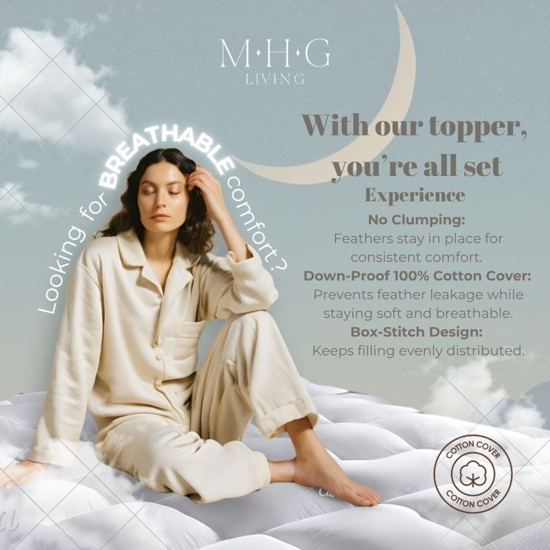 MHG Living Duck Feather Mattress Topper Box Stitched with Elastic Straps - Available Single/Small Double/Double/King/Super King