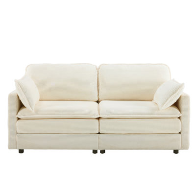 69" PLUSH CLOUD LOVESEAT: Modular 2-Seater Sectional Sofa With 22" Beige Chenille Cushions + 2 Throw Pillows - Compact Size For Apartment, Living Room, Bedroom (Beige)