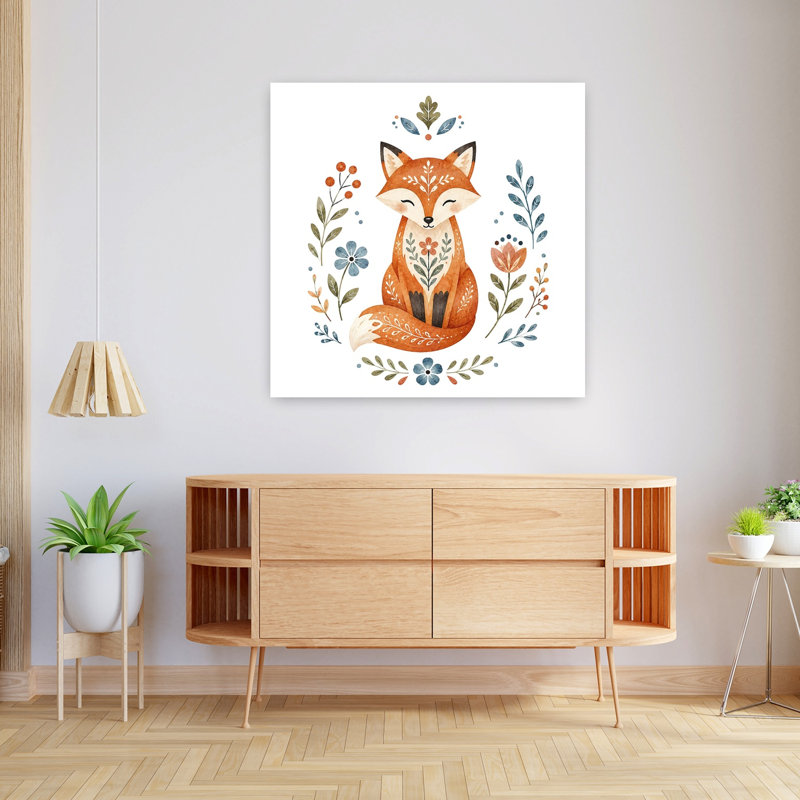 «Sweet Folk Fox Peaceful Serene Abstract Abstract Autumn Flower», reproduction d'art murale, 36" H x 36" W