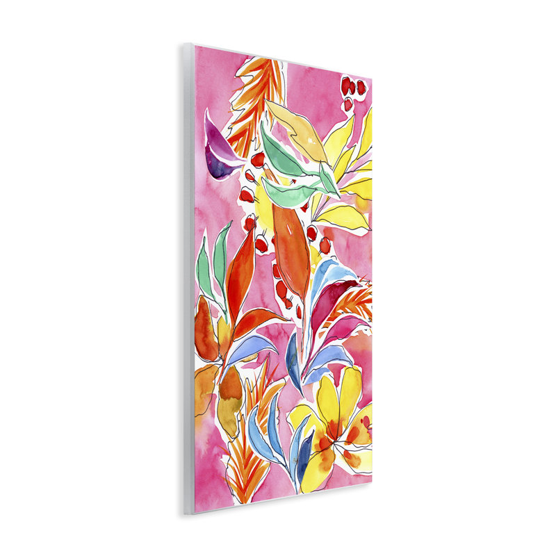 "Whimsical Leaves on Pink", art mural par Victoria Barnes, H 15 po x l 10 po