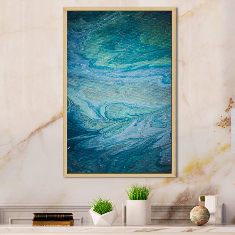 Shades of Blue Abstract Brushes V - reproduction de cadre photo sur toile, H 32 po x l 16 po x P 1 po