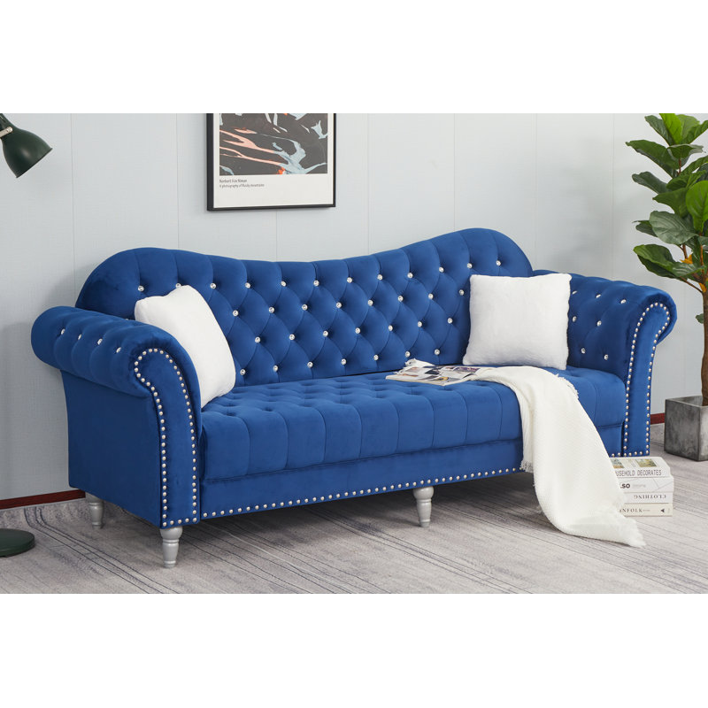 Canapé rembourré 88,5 po Jarvous, Bleu, 37" H x 88.5" W x 31" D