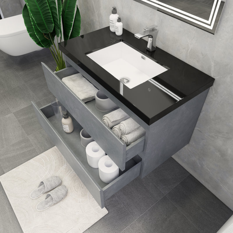 McConnico 35.5'' Single Bathroom Vanity with Acrylic Top, Cement Gray