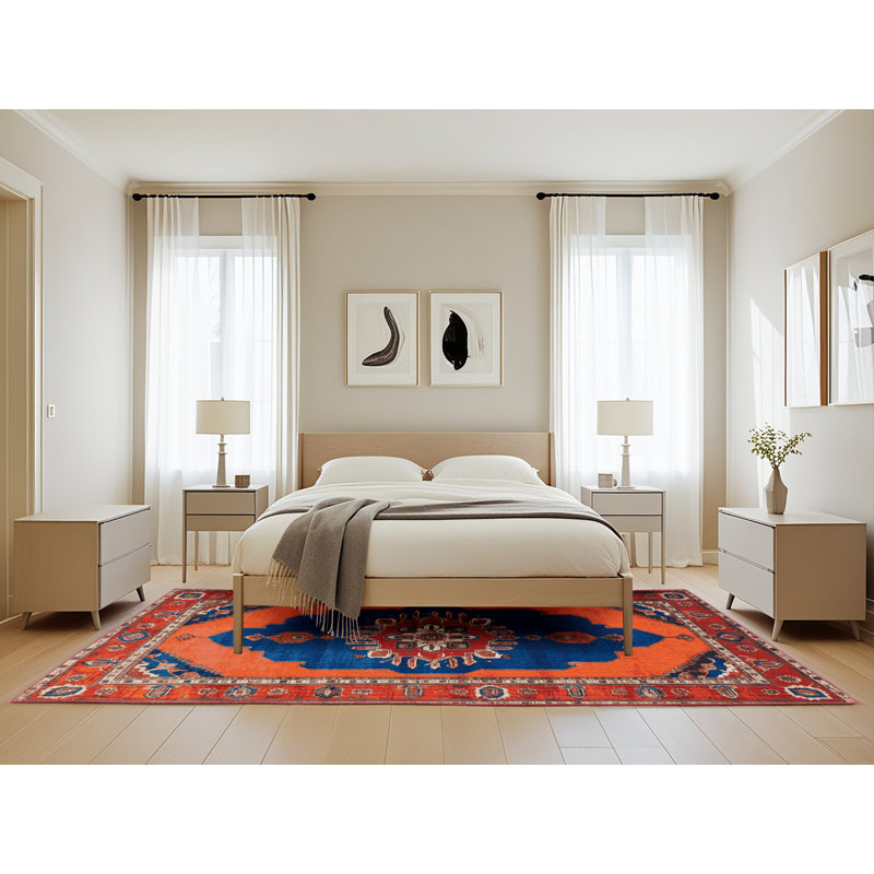 Tapis brun Tabriz lavable à la machine, Rectangle de 5 pi x 8 pi