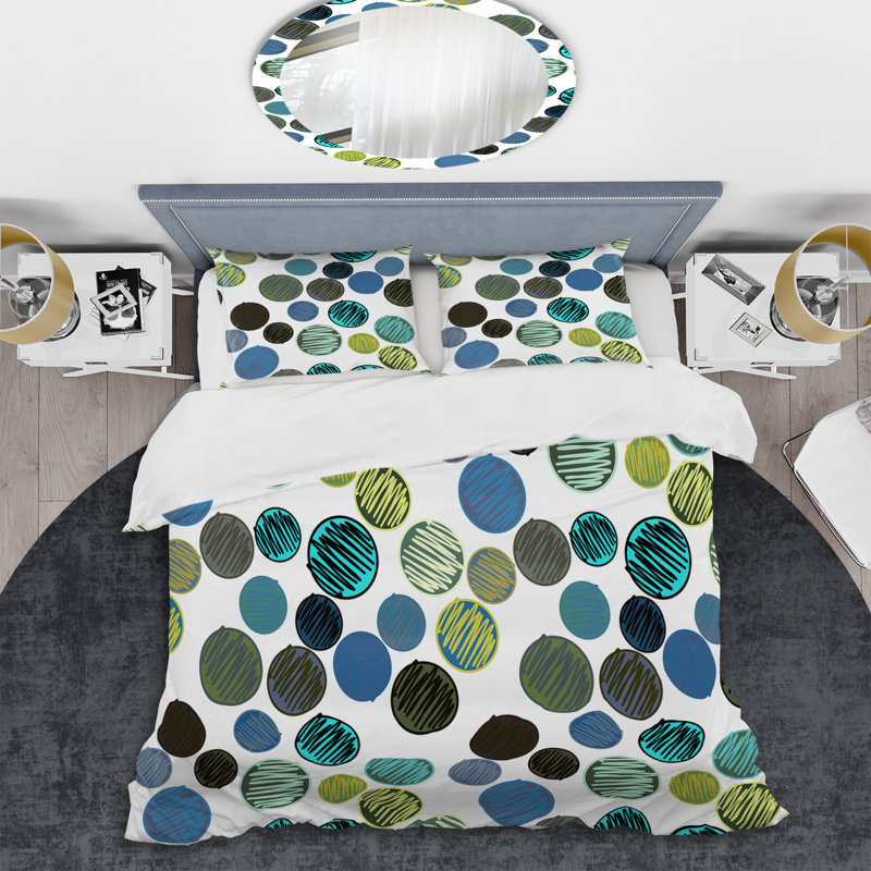 Blue Circle Pattern - Abstract Duvet Cover Set - Microfiber Polyester, King Duvet Cover + 2 King Shams