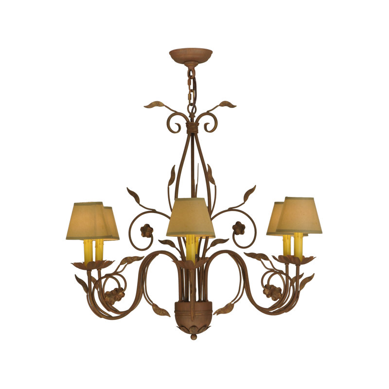Bordeaux Beige and Rust 6-Light Chandelier with Faux Candlelights