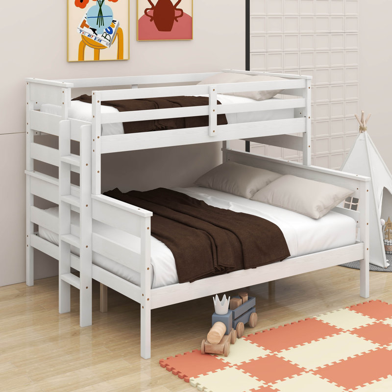 Twin XL Over Queen Bunk Bed With Ladder, White