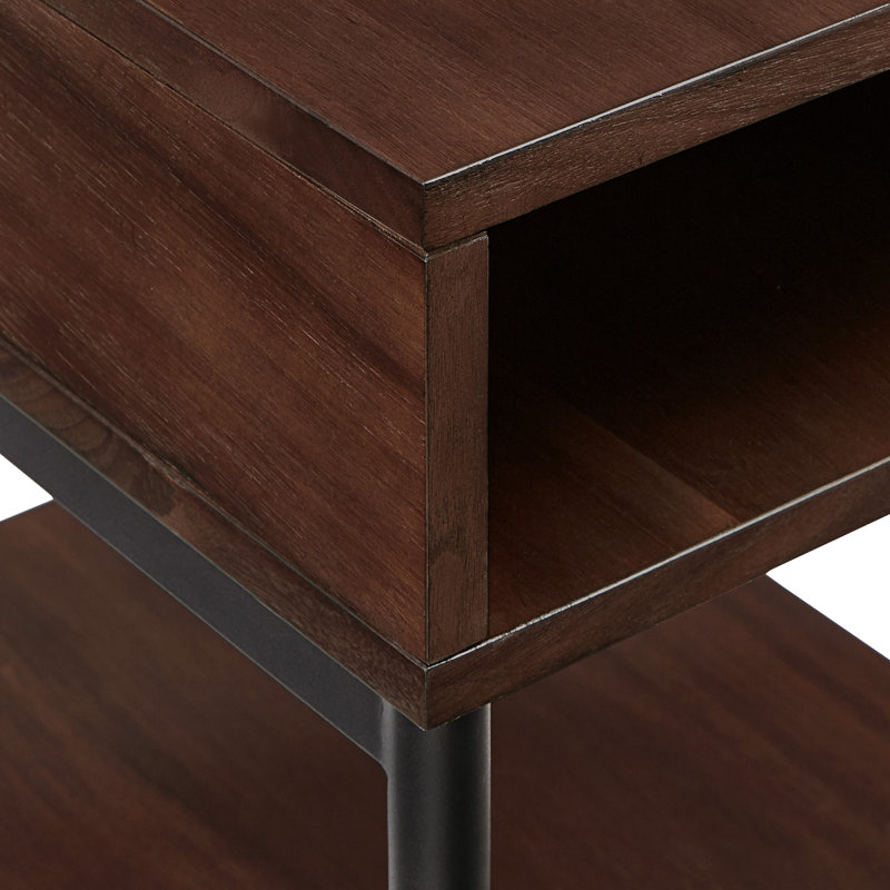 Table de bout rectangulaire à deux tons Cates avec port USB, Noir, Brun