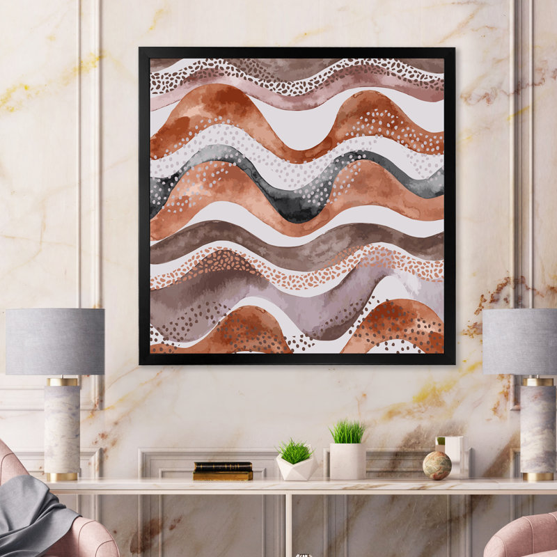 Motif ondulé dans un style géométrique naturel - impression sur toile, Cadre photo noir, H 16 po x l 16 po x P 1 po