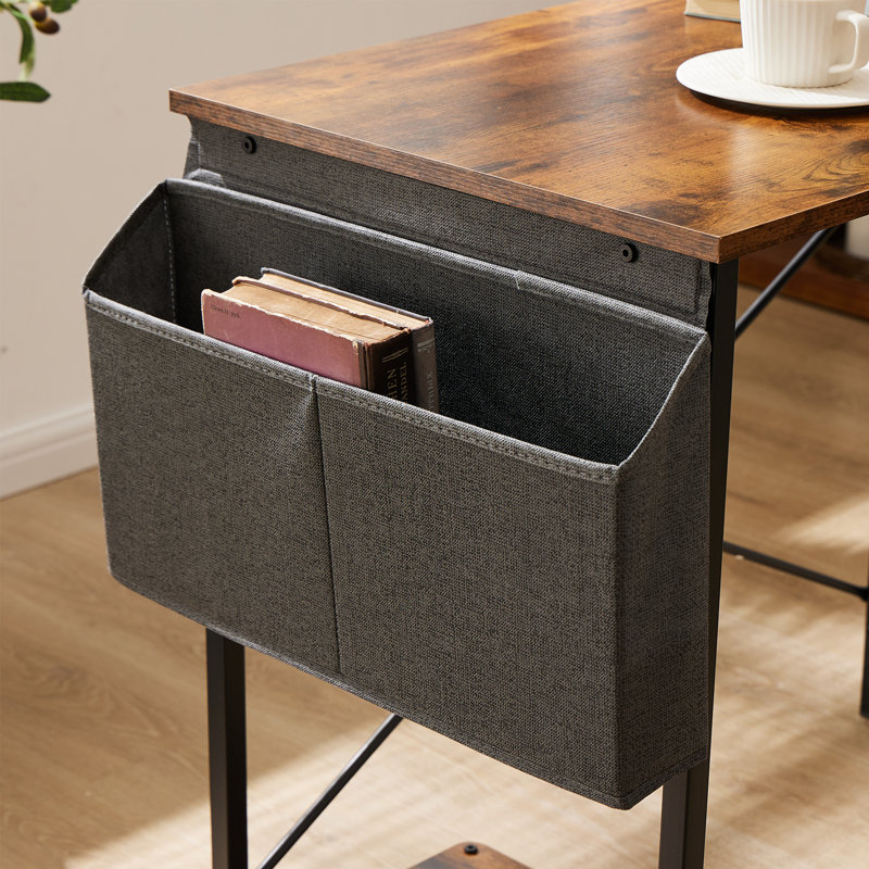 Desk and Chair Set: L-Shaped Computer Desk and Mesh Office Chair, Gray Chair/Brown Desk