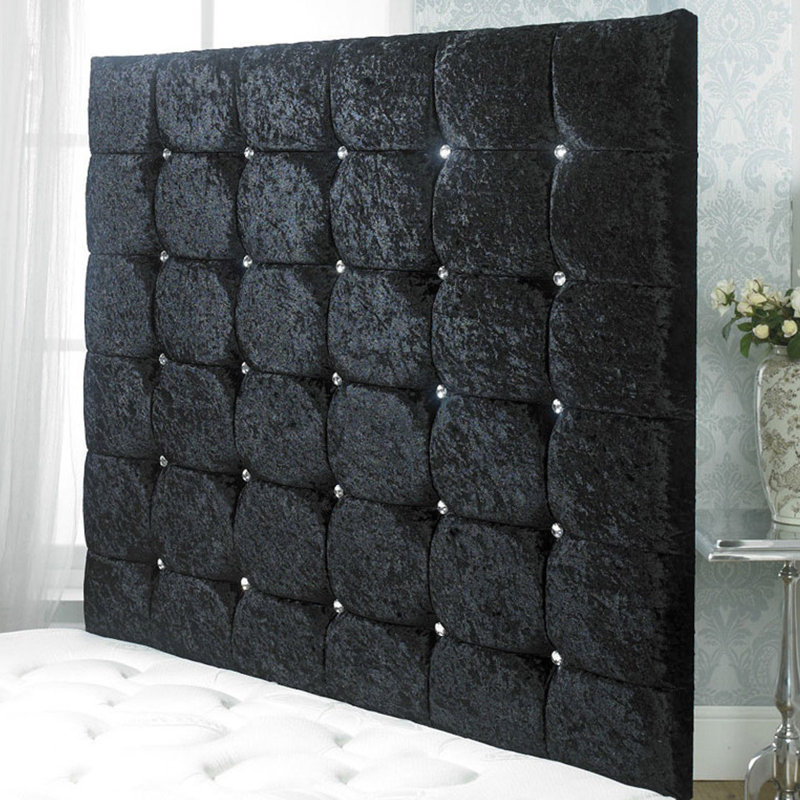 Shockley Upholstered Headboard, Small Double (4'), Black, Crushed Velvet Fabric