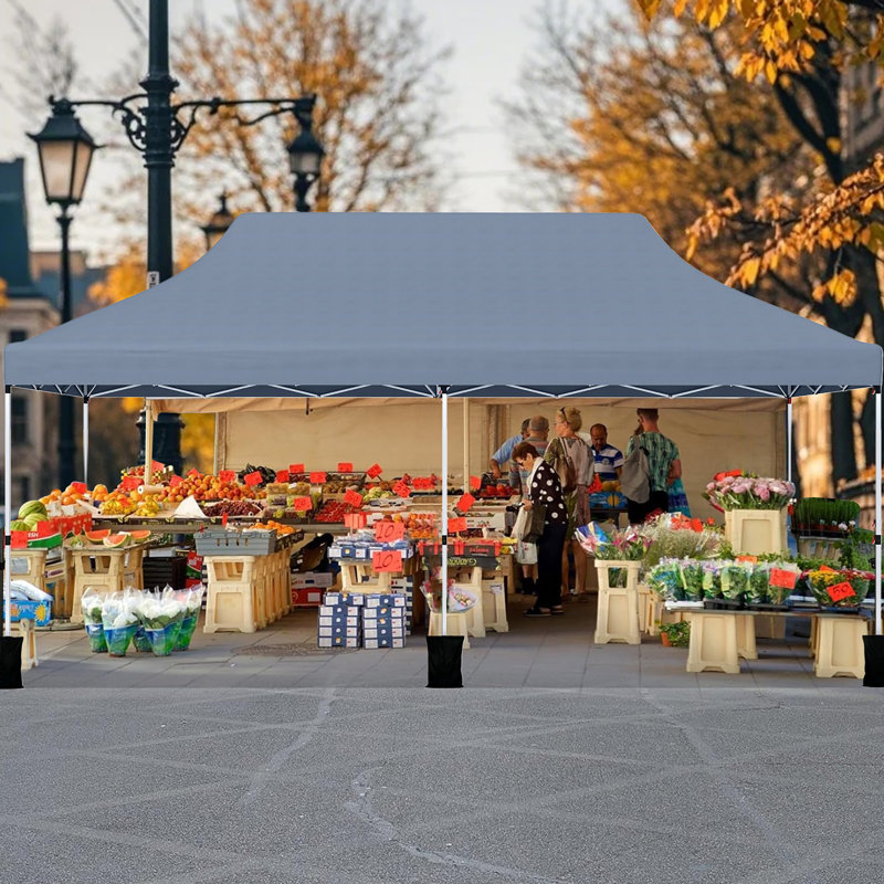 Gymax 10 x 20FT Pop-up Canopy Tent Folding Instant Sun Shelter w/ 3 Adjustable Heights, Gray