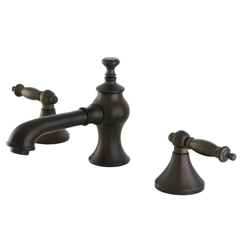 Kingston Brass Templeton Two-Handle 3-Hole Deck Mount Widespread Bathroom Faucet with Brass Pop-Up Drain, Oil Rubbed Bronze