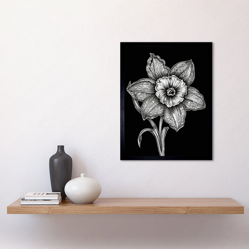 Simonetta Black And White Daffodil With Batik Style Petals - Single Picture Frame Print