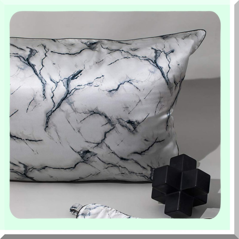 Luxury Silk Marble Pillowcase - 100% Mulberry Silk, Hidden Zipper, 19 Momme Soft & Smooth, Grey Print Cover for Queen Size Bed - Hair & Skin Benefits