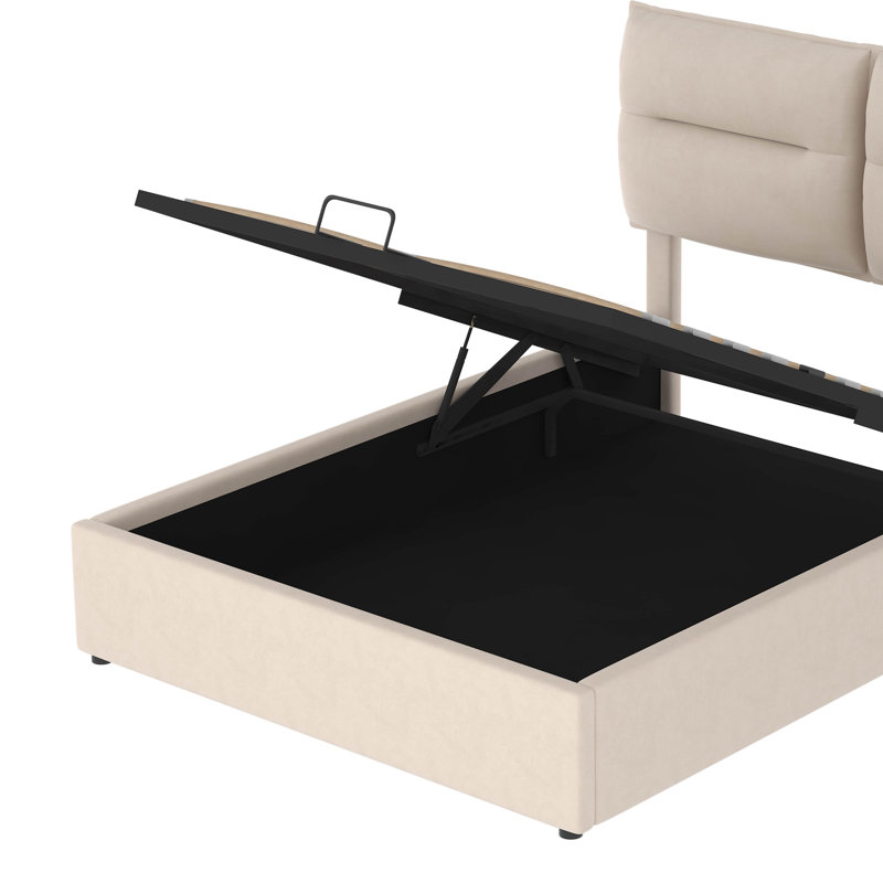 Lit avec rangement rembourré Deaysia, Complète, Beige