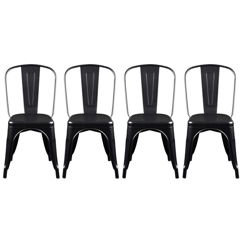 Black Metal Stackable Industrial Dining Chairs Set of 4
