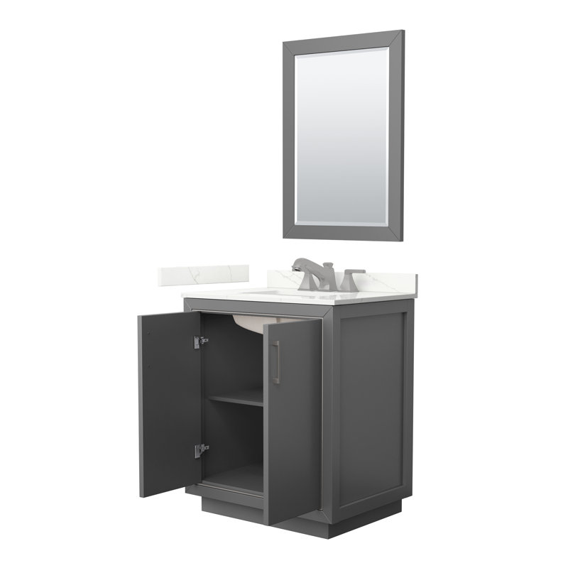 30'' W Single Vanity, Giotto Quartz, Dark Gray, Matte Black
