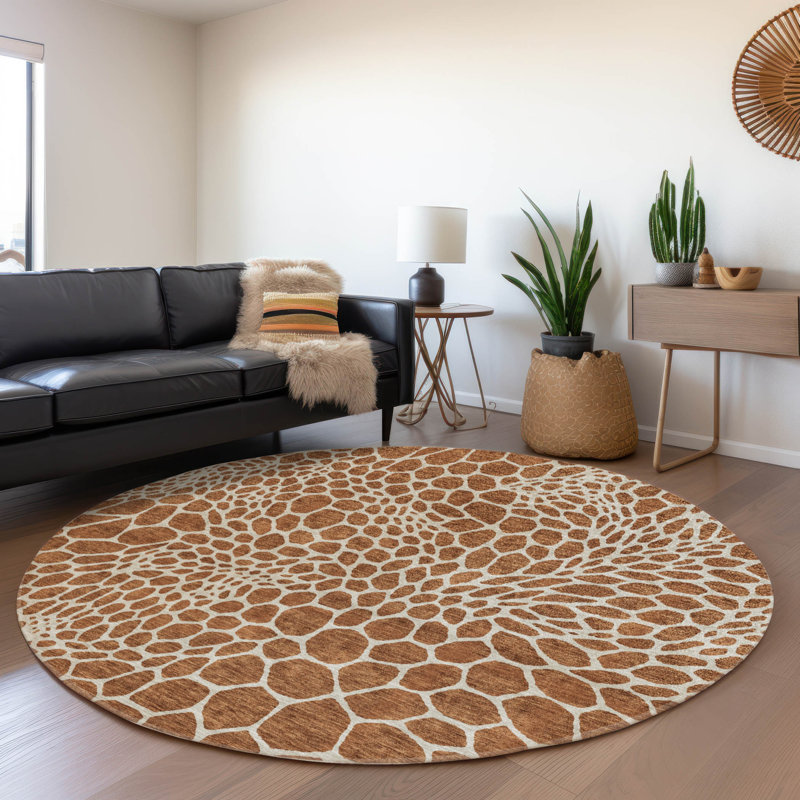 Premium Machine Washable Prisco Paprika Rug, Round 8'
