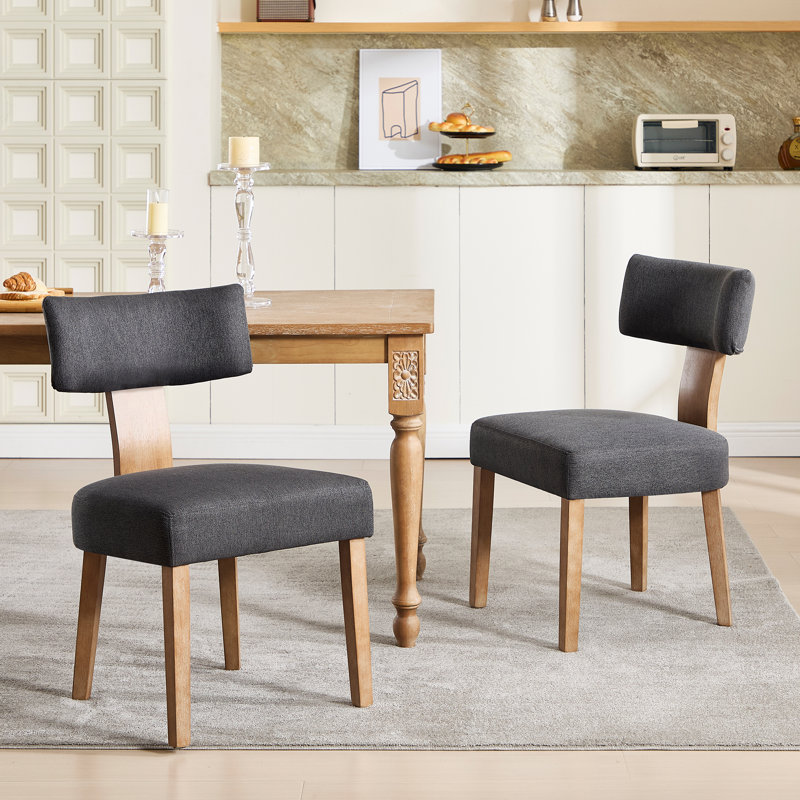 Linen Upholstered Dining Chairs With Wooden Frame For Dining Room , Dark Grey