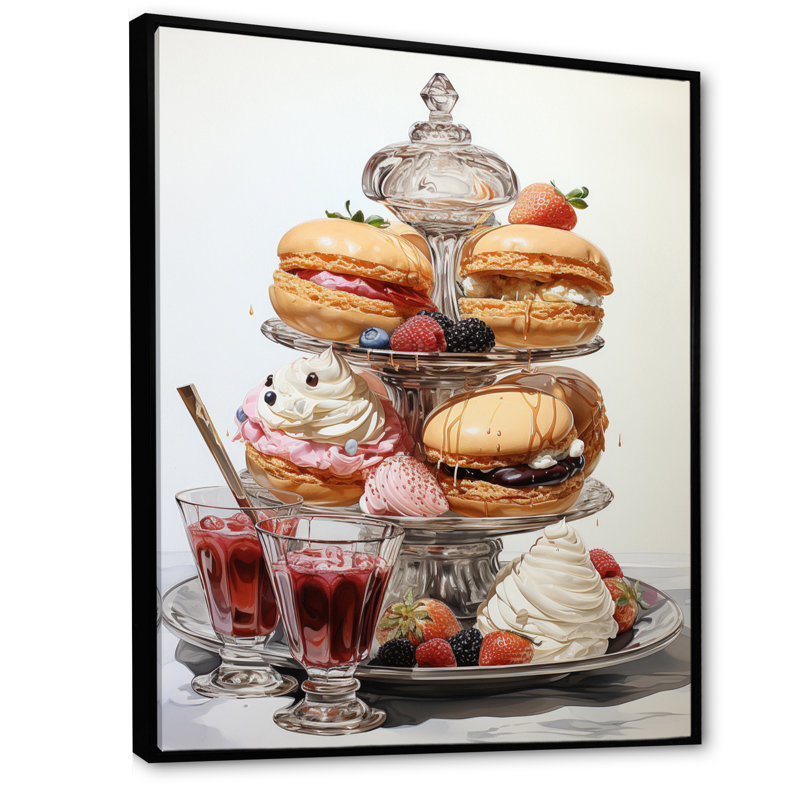 Food French Pastries II - Décoration murale aliments et boissons, H 32 po x l 16 po x P 1 po, Cadre flottant noir