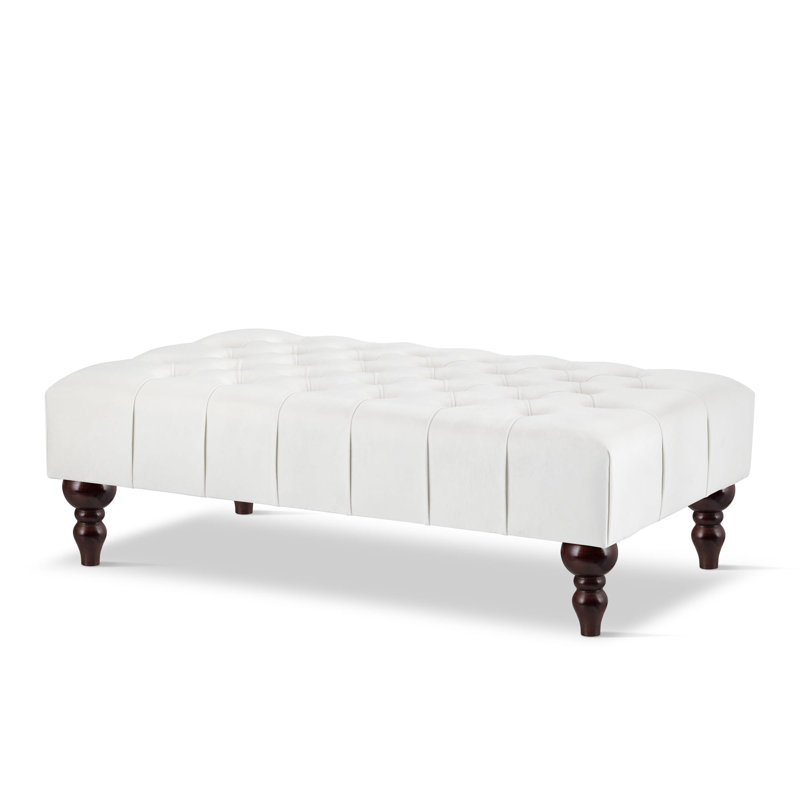 Ainura 60cm Wide Velvet Tufted Rectangle Solid Colour Cocktail Ottoman, Cream, Brown/Nut