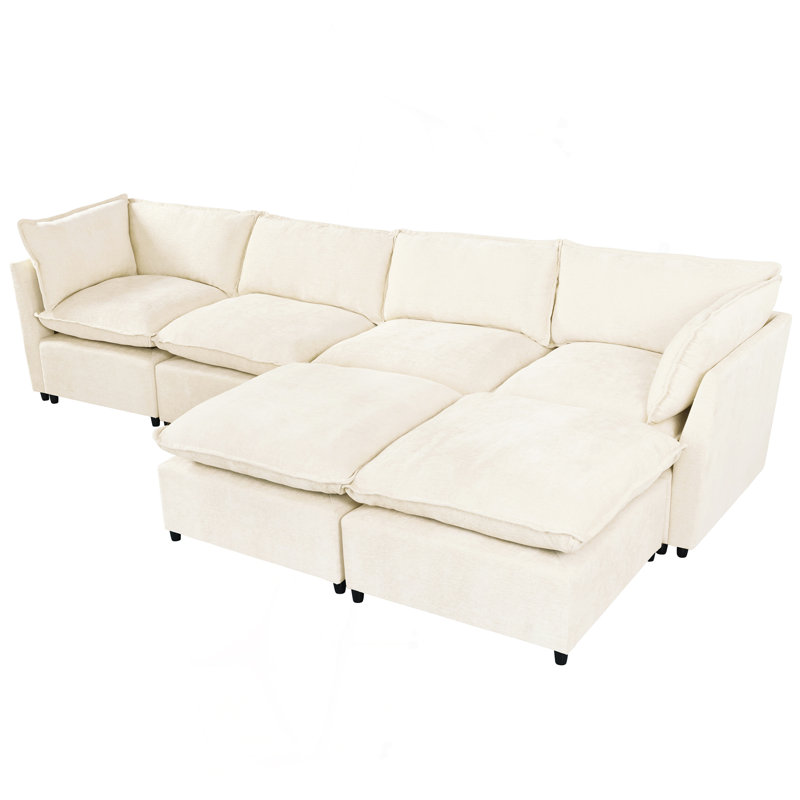 Modern Large U-Shape Sectional Sofa, Beige Polyester
