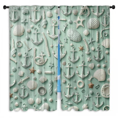 Shells Anchors Rope Seashells Window Curtains Nautical Sheer & Room Darkening - 2 Panels