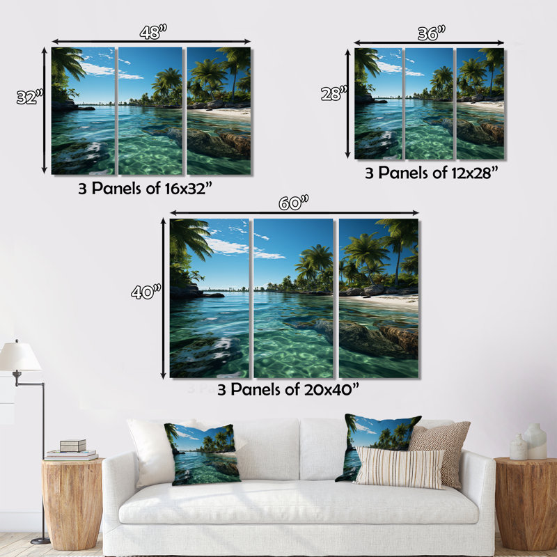 «USA Florida Keys Escape Tropical Water On Canvas», reproduction de 3 pièces, H 32 po x l 48 po x P 1 po