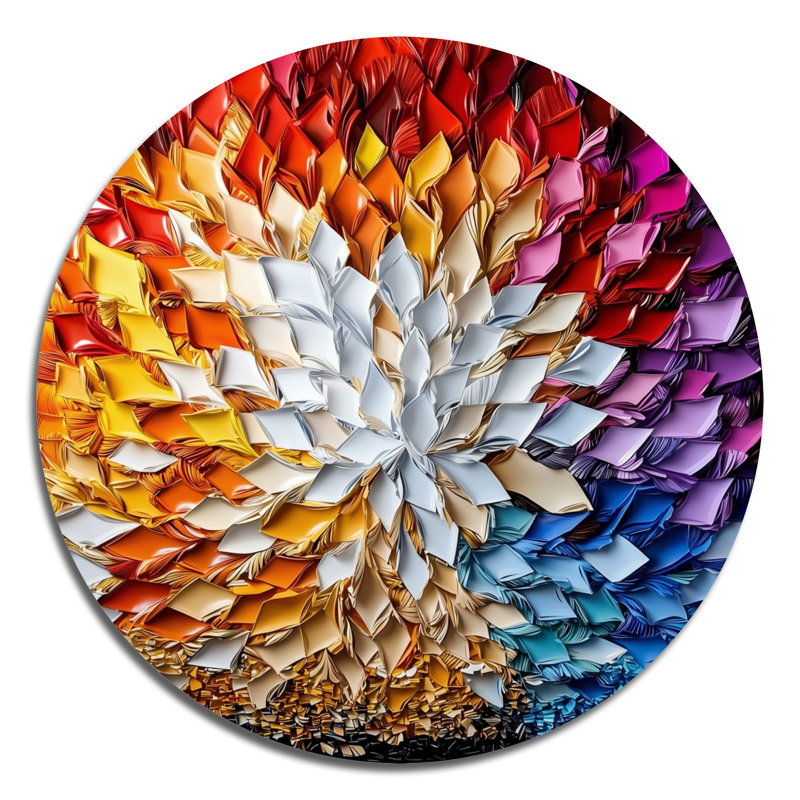 Shards vortex arc-en-ciel clair - abstrait mural rond moderne, art mural de salon contemporain, H 29 po x l 29 po