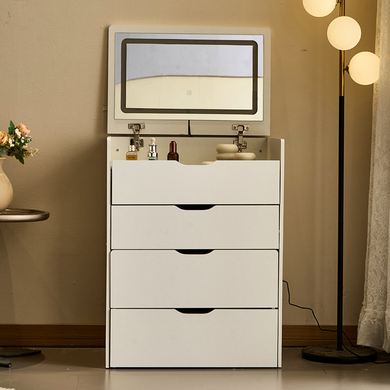 31 coiffeuses avec éclairage 3 couleurs, miroir rabattable, 3 tiroirs, plateau de table en verre visible et banc de rangement, petit miroir blanc et verre pour la chambre à coucher
