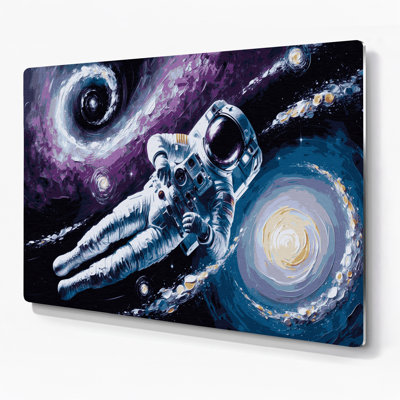 Space Astronaut floating in space Gray Metal Wall Art