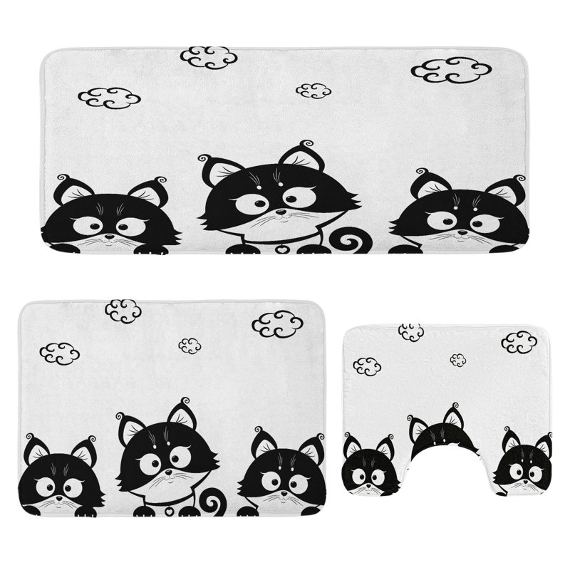  Ensemble de tapis de salle de bain noir et blanc 3 pièces en U et tapis rectangulaires noir et blanc