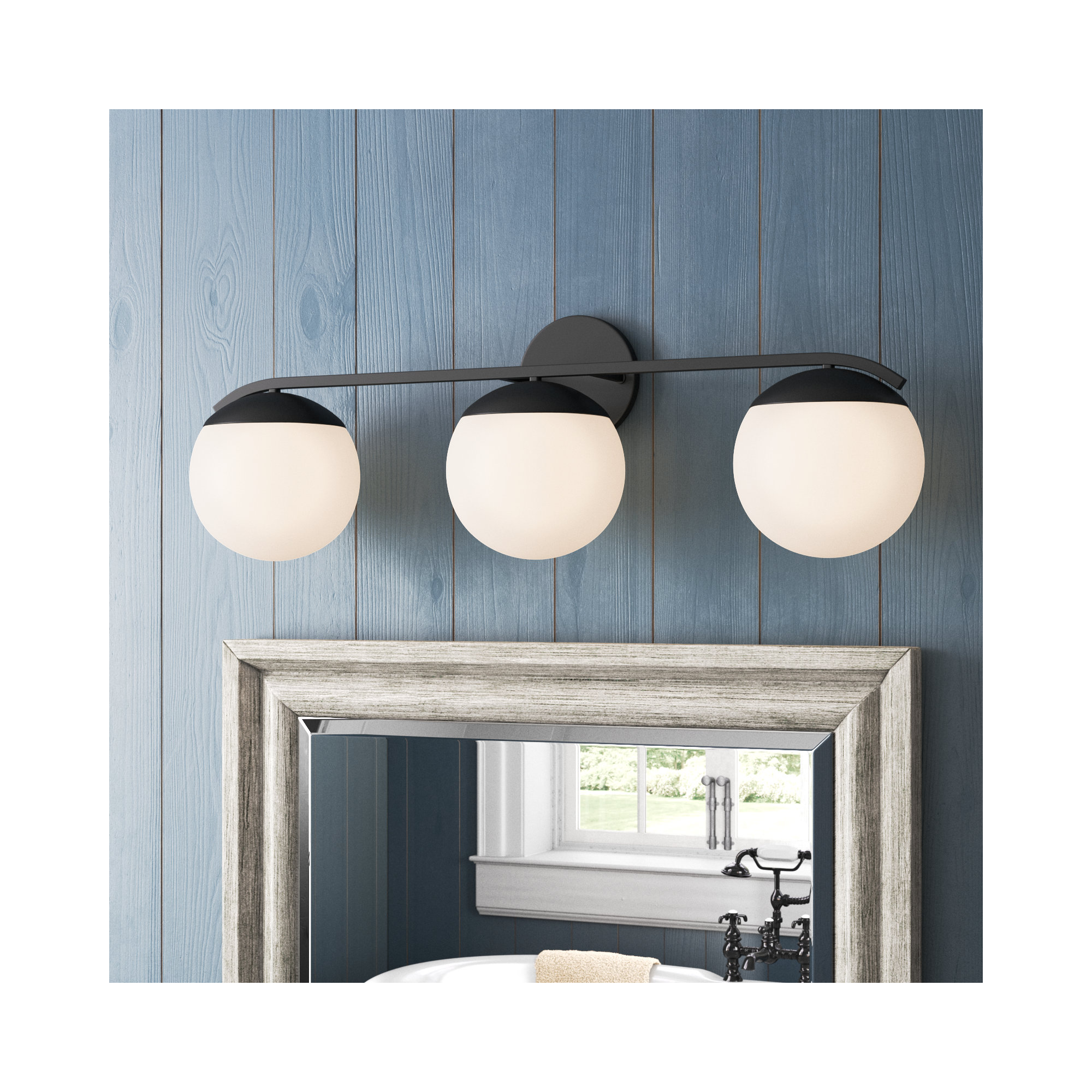 3 Light Frosted Dimmable Vanity Light, Matte Black